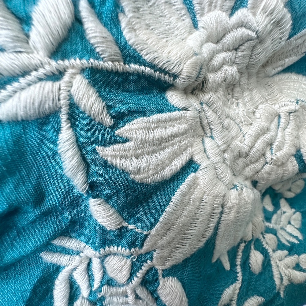 SUNDANCE Naomi Isles Modal Turquoise and Cream Long Sleeved Embroidered XL Tunic - Picture 13 of 13